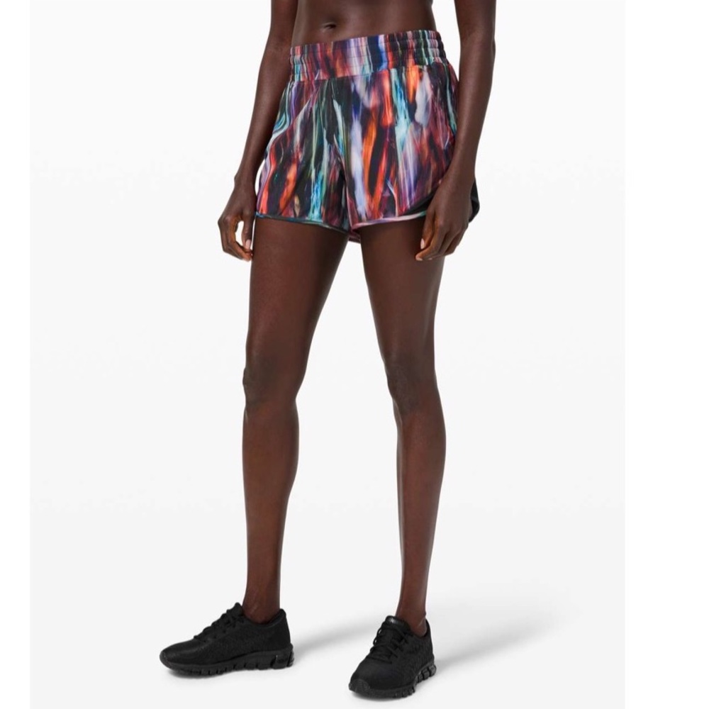 Lululemon Hotty Hot Shorts High-Rise Long 4" Chroma Fusion Multi / Black 10 Tall